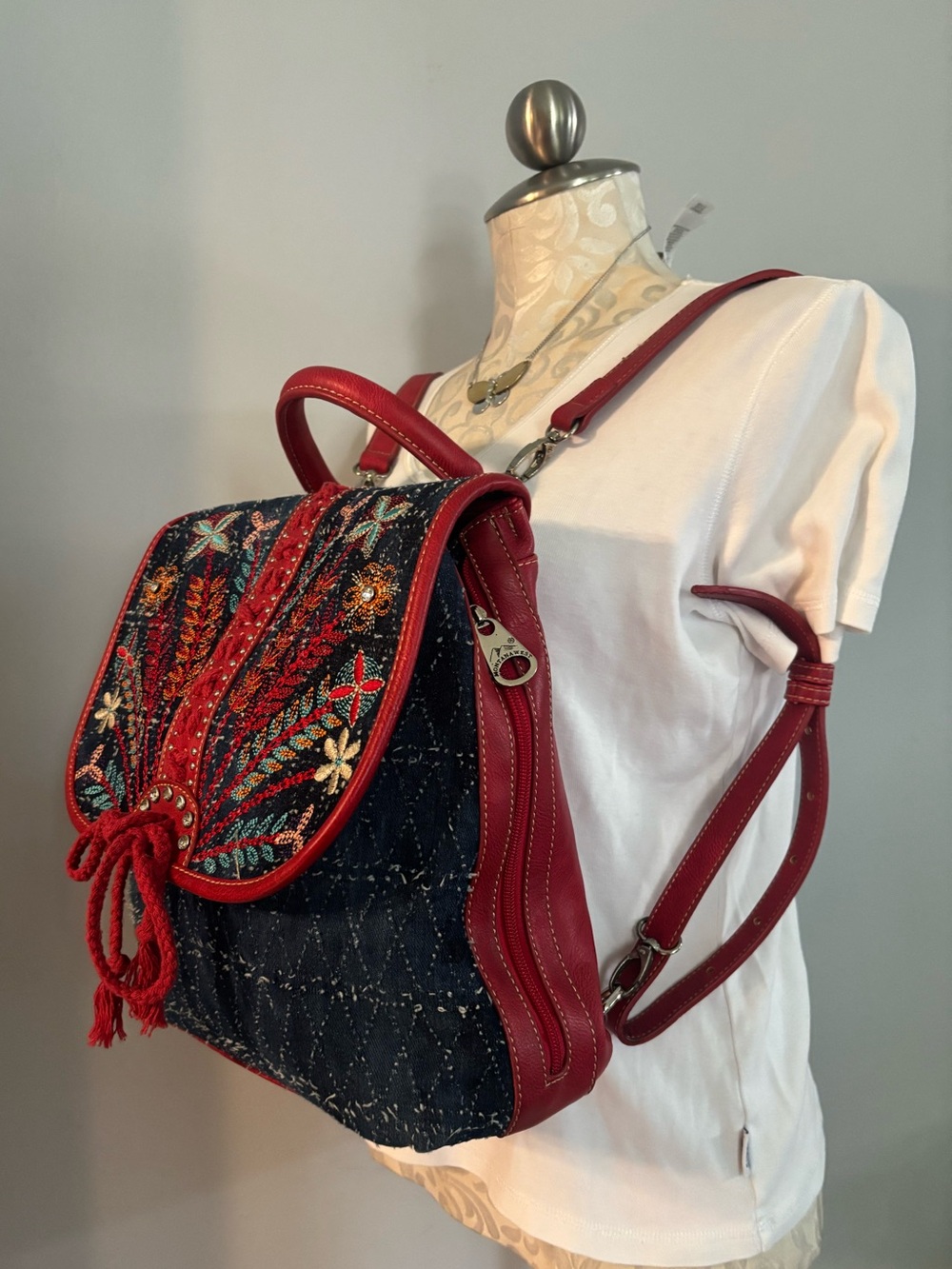 Montana West 4th of July Colors Navy Embroidered Backpack with Red Trim - Picture 2 of 6